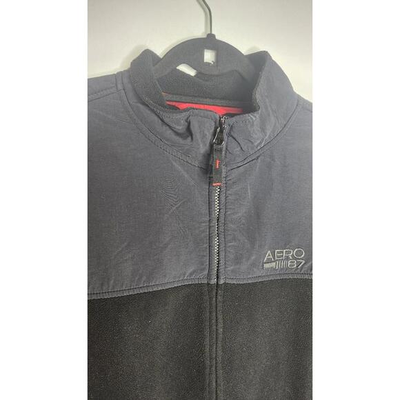 Aeropostale Jacket Mens Large Black Blue Fleece Full Zip 87 Logo Casual - Picture 2 of 4